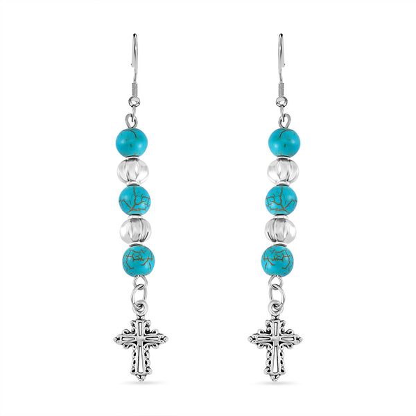 Blauer Howlit, Rote Koralle Schmuckset Reiner Edelstahl Schwarz oxidiert und Legierung Schwarz oxidiert ca. 75.00 ct image number 3