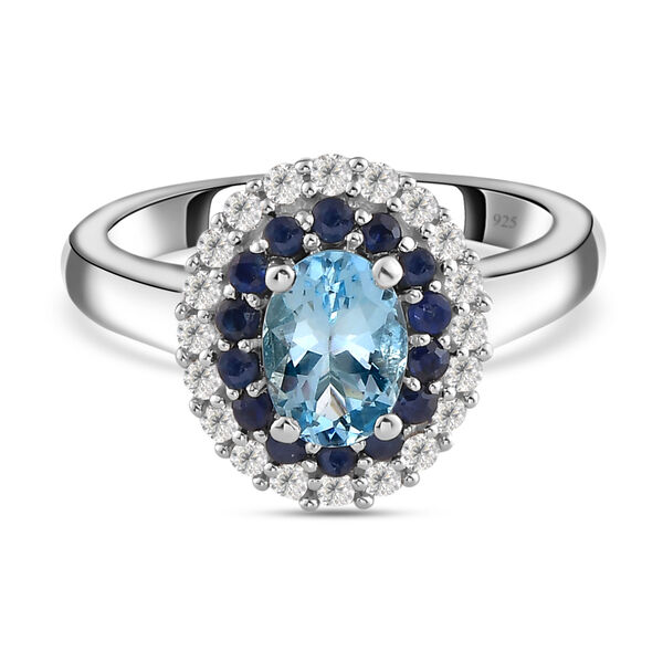 Espirito Santo Aquamarin und blauer Saphir-Ring, 925 Silber platiniert  ca. 1,40 ct