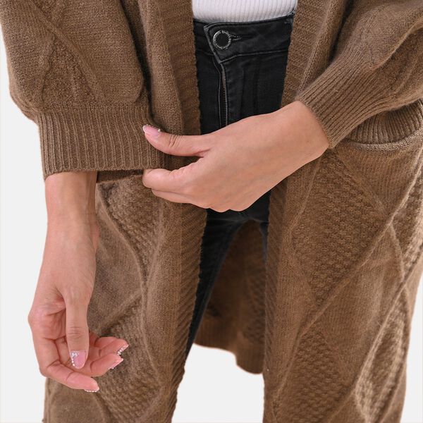 LA MAREY - lange Strickjacke, Einheitsgr&ouml;&szlig;e Braun image number 4