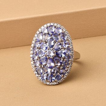 Tansanit und wei&szlig;er Zirkon-Ring, 925 Silber platiniert  ca. 4,47 ct