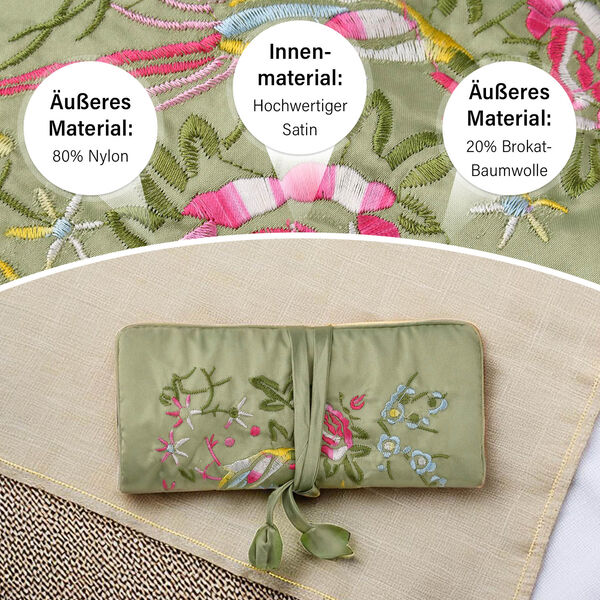 Schmuckorganizer aus Satin mit Stickerei und 5 Premium-Poliertüchern, 20x9cm, Olive image number 3