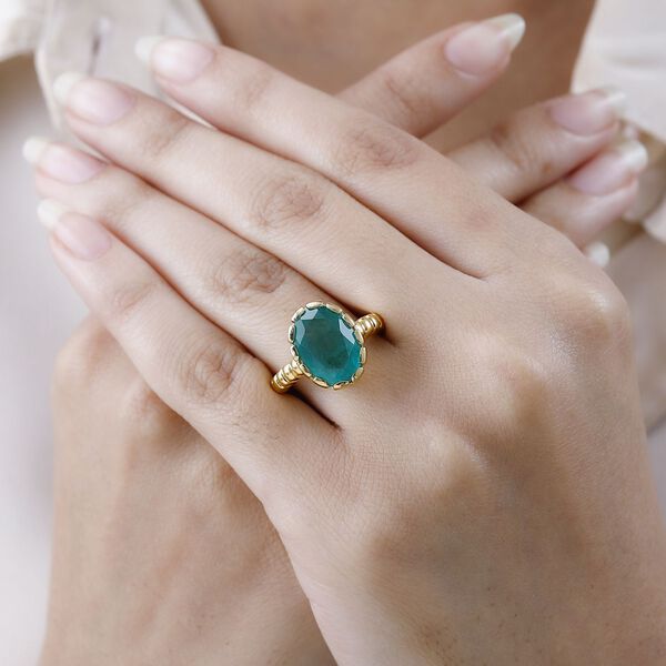 Smaragd-Quarz-Triplette Ring, 925 Silber Gelbgold Vermeil (Größe 19.00) ca. 6.41 ct image number 3