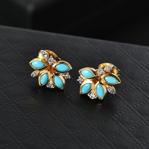 Der Schimmer der Natur AA Sleeping Beauty Türkis, Weißer Zirkon Ohrringe 925 Silber 750 Gelb Vergoldet ca. 0,75 ct. image number 2