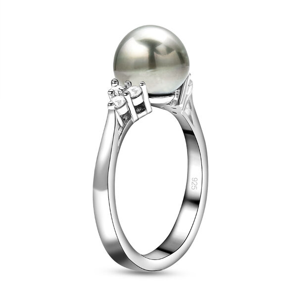 Tahiti-Zuchtperlen und Zirkon-Ring - 0,30 ct. image number 5