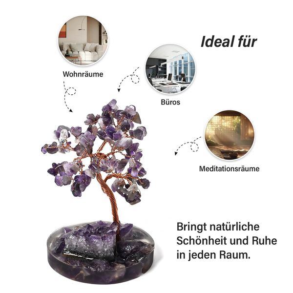 Handgefertigter Amethyst-Kristallbaum aus Kupferdraht, 8×12 cm, Lila image number 3