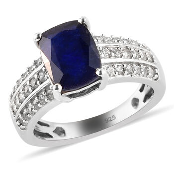 Masoala Saphir und Zirkon Ring, 925 Silber platiniert, 3,66 ct.