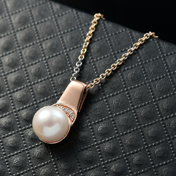 EverTrue S&uuml;&szlig;wasser Perle und Zirkon Anh&auml;nger mit 50cm Kette in Ros&eacute;goldton image number 2