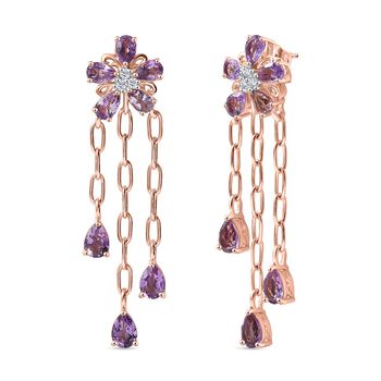 D'Joy AAA Rose De France Amethyst und Zirkon Ohrringe - 7,94 ct.
