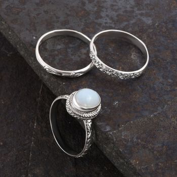 3er Set - Royal Bali - Nat&uuml;rlicher, &auml;thiopischer Welo Opal Ring, 925 Silber (Gr&ouml;&szlig;e 20.00) ca. 1.90 ct