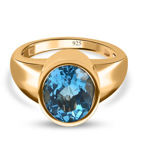 Schweizer Blautopas Solitär Ring 925 Silber 585 Vergoldet