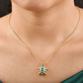 Blaues Türkis Schildkröte Anhänger mit Kette, Gelbes Messing, ca. 5.85 ct