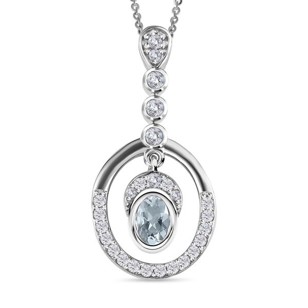 Espirito Santo Aquamarin und wei&szlig;er Zirkon Anh&auml;nger mit Kette , 925 Silber platiniert ca. 1.31 ct