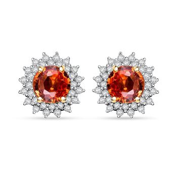 Zertifiziert und gepr&uuml;ft AAA Orange Saphir und Diamant Ohrringe in 585 Gold - 2,18 ct.