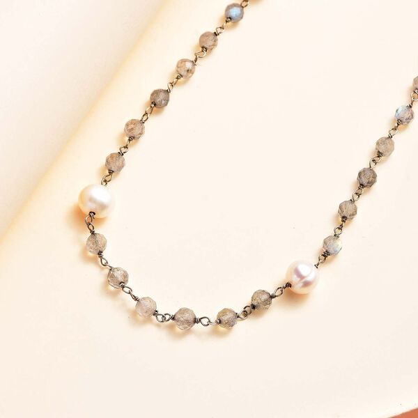Labradorit, S&uuml;&szlig;wasser Perle Halskette ca. 50 cm 925 Silber image number 2