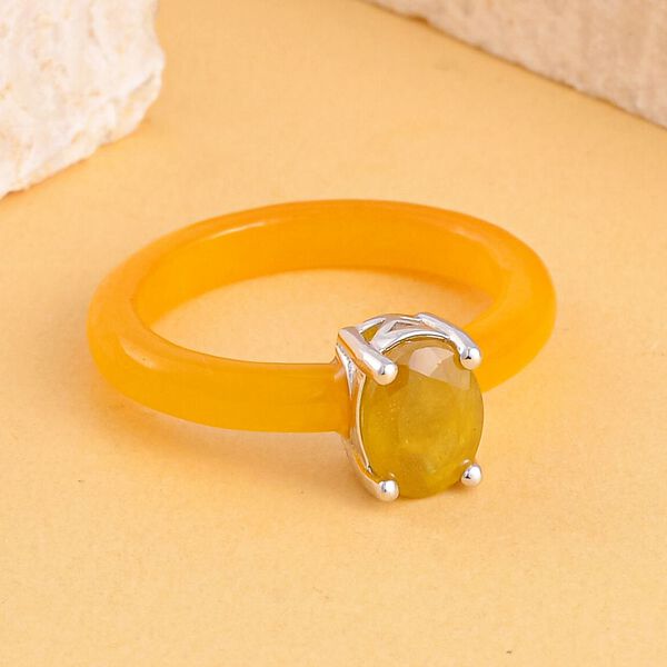 Gelbe Jade, Fissure gefüllt gelber Saphir Ringe 925 Silber rhodiniert (Größe 16.00) ca. 9.82 ct image number 2