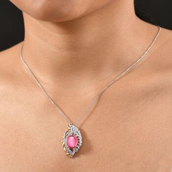 Maulbeere Mondstein und Zirkon zweifarbiger Anh&auml;nger mit 50cm Kette - 6,66 ct.