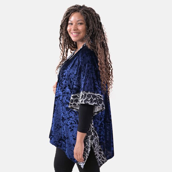 TAMSY: Kimono aus Samt mit Leoparden-Bord&uuml;re, Einheitsgr&ouml;&szlig;e, Dunkelblau&nbsp; image number 4