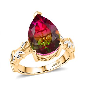 Blooming Petals - D joy Wassermelonen Quarz Triplette Ring 925 Silber platiniert und vergoldet (Gr&ouml;&szlig;e 18.00) ca. 5.67 ct