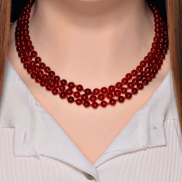 Dreilagige rote Achat-Halskette, 150cm - 375 ct. image number 2