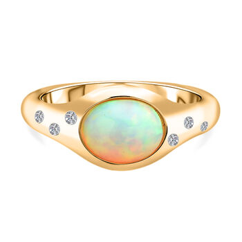 Nat&uuml;rlicher &Auml;thiopischer Opal und Zirkon Ring 925 Silber vergoldet (Gr&ouml;&szlig;e 16.00) ca. 1,57 ct