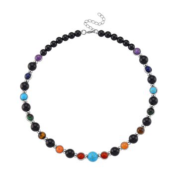 Mehrfarbige Edelsteine Chakra Halskette, ca. 45cm + 5cm Extender, ca. 213.00 ct