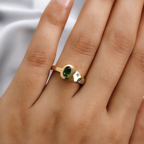 Natürlicher Chromdiopsid und Zirkon Ring 925 Silber vergoldet  ca. 0,59 ct image number 3