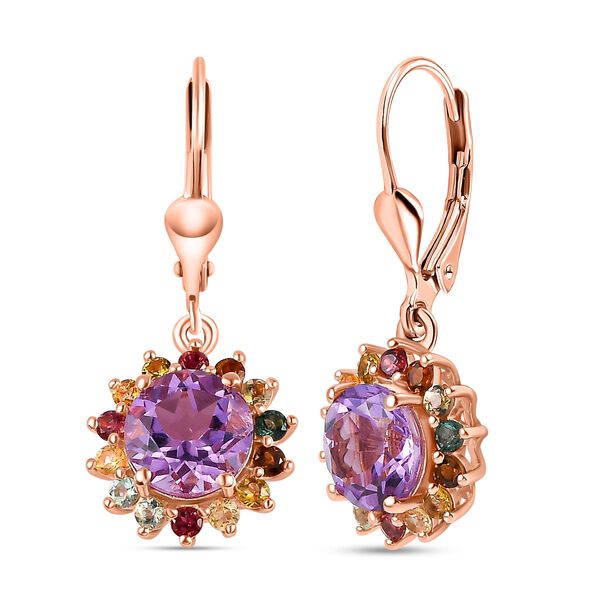 AA Rose De France Amethyst, Mehrfarbig-Turmalin Ohrringe 925 Silber Ros&eacute;gold Vermeil ca. 4,61 ct.
