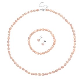 D'Joy AA Pfirsich-Süßwasser Perle (6-7 mm) Schmuckset 925 Silber rhodiniert