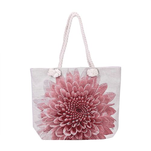 Gewebte Jute-Tasche mit Chrysanthemen-Muster, pink image number 0
