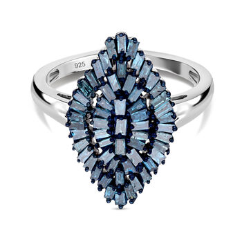 Blauer Diamant Ring, 925 Silber platiniert (Gr&ouml;&szlig;e 17.00) ca. 1.00 ct
