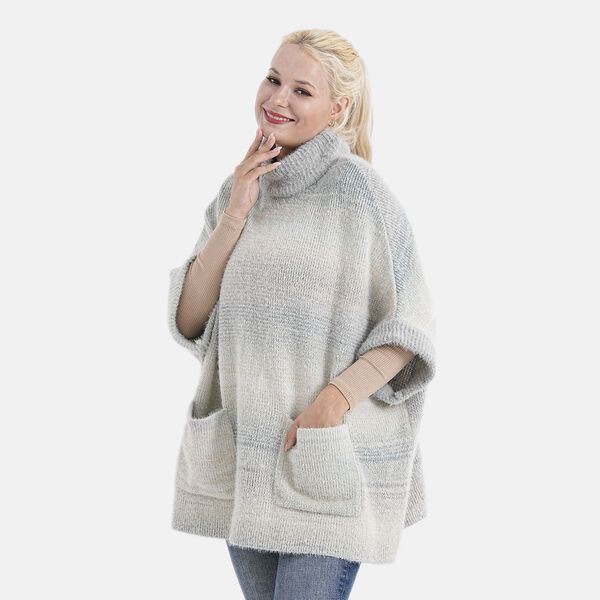 La Marey - Poncho mit Stehkragen und Taschen, Grau image number 3