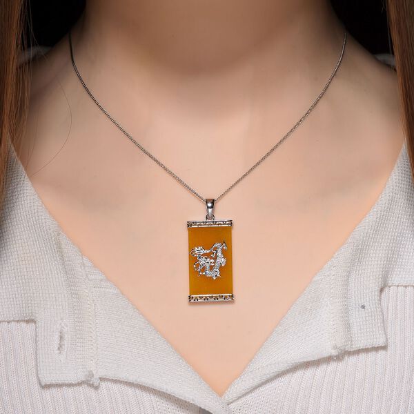 Gelbe Jade Drachen-Anh&auml;nger mit Kette, 925 Silber rhodiniert, ca. 16.76 ct image number 2