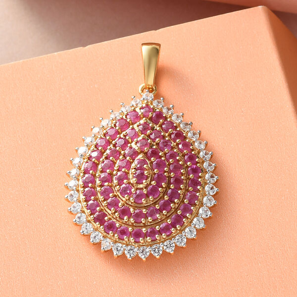 Afrikanischer Rubin und Zirkon-Cluster-Anh&auml;nger in Silber image number 3