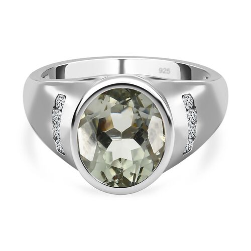 AAA Prasiolite, weißer Zirkon Ring, 925 Silber platiniert (Größe 17.00) ca. 3.52 ct image number 0