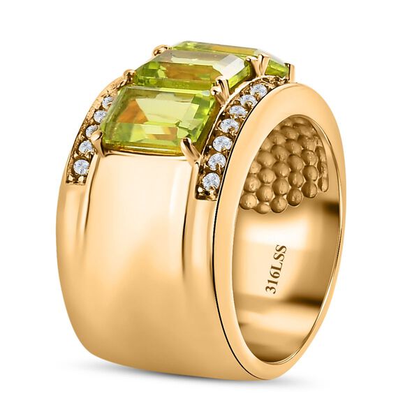 Nat&uuml;rlicher Peridot, wei&szlig;er Zirkon Ring, 316L Edelstahl vergoldet (Gr&ouml;&szlig;e 18.00) ca. 3.64 ct image number 4
