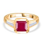 D'Joy Afrikanischer Rubin (Fissure gefüllt), Weißer Diamant Ring 925 Silber 750 Gelbgold Vermeil (Größe 17.00) ca. 2,74 ct