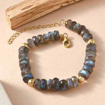 D'Joy AAA Labradorit Armband ca. 19 cm + 5 cm Extender, 925 Silber 750 Gelbgold Vermeil ca. 90,00 ct.