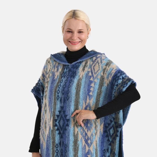  La Marey signature Printed pattern with hoodie ponchos image number 5