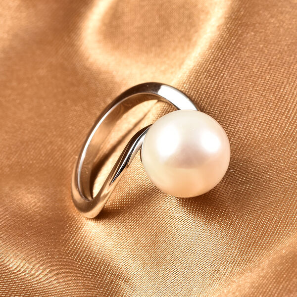 Wei&szlig;e Edison Perle Solit&auml;r Ring 925 Silber Platin-&Uuml;berzug image number 1