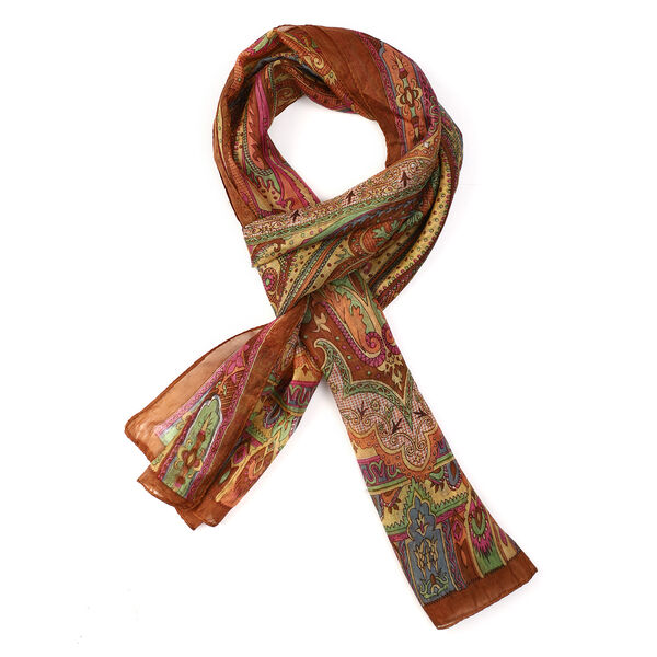 100% Natur Seide, Designer Schal, 50x160 cm, Braun/Pink image number 4