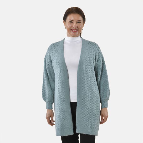 Gestrickter Cardigan mit Zopfmuster, 83x41x53cm, Mint image number 5