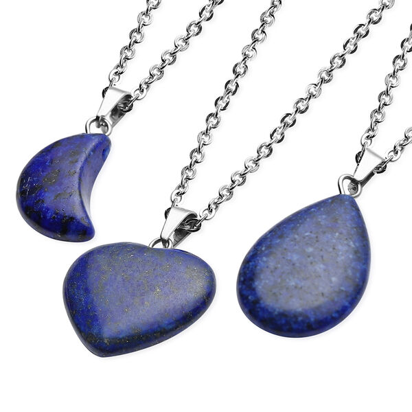3er- Set Lapislazuli-Anh&auml;nger mit Kette, ca. 50 cm, Edelstahl ca. 24,00 ct image number 3