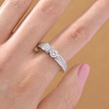 Moissanit Ring 925 Silber rhodiniert (Gr&ouml;&szlig;e 17.00) ca. 0,70 ct