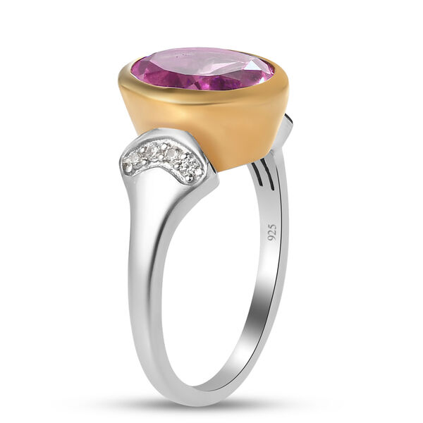 Kunzit-Triplett-Quarz und weißer Zirkon-Ring, 925 Silber Bicolor  ca. 3,01 ct image number 5