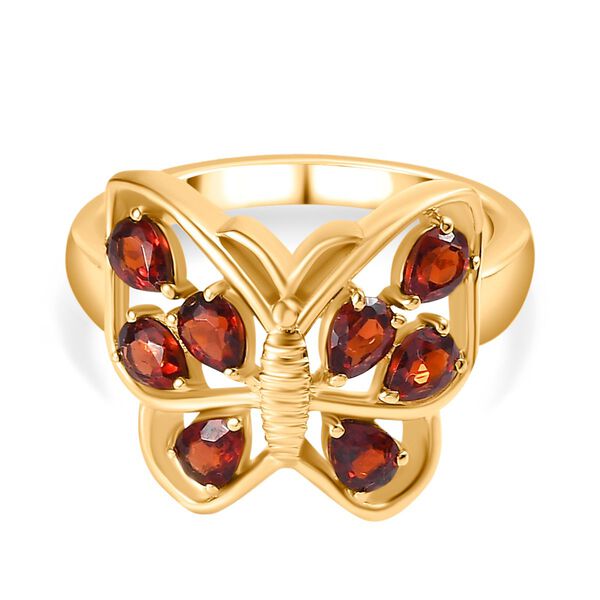 Nat&uuml;rlicher Mosambik Granat Ring, 925 Silber 750 Gelbgold Vermeil (Gr&ouml;&szlig;e 18.00) ca. 1.64 ct