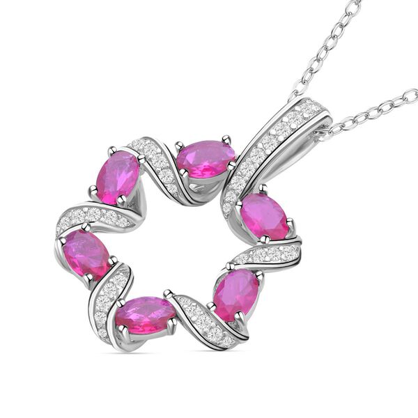 Rosaner und wei&szlig;er Zirkonia Anh&auml;nger mit Kette, Messing image number 4