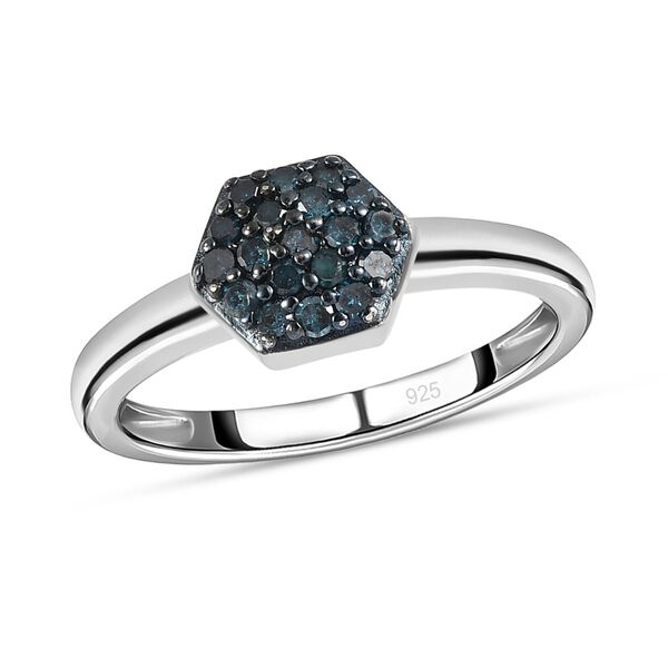 Blauer Diamant Ring 925 Silber platiniert (Größe 21.00) ca. 0.20 ct image number 4