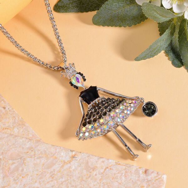 Emaillierte AB, schwarze und nordlichtfarbene Kristall Halskette, 70+5 cm image number 2