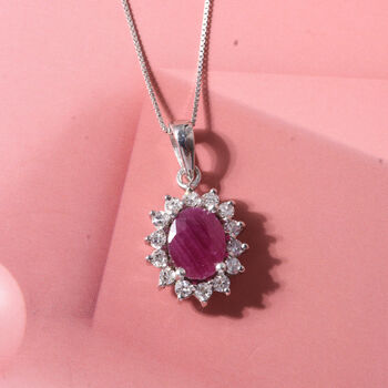 LUXURIANT DIAMOND - AA Burmesischer Rubin, Lab Grown Diamant Schmuckset ca. 45 cm 925 Silber Rhodiniert ca. 2,93 ct.