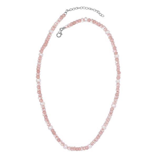 Rosenquarz, Perle Halskette ca. 50 cm Messing platiniert image number 4